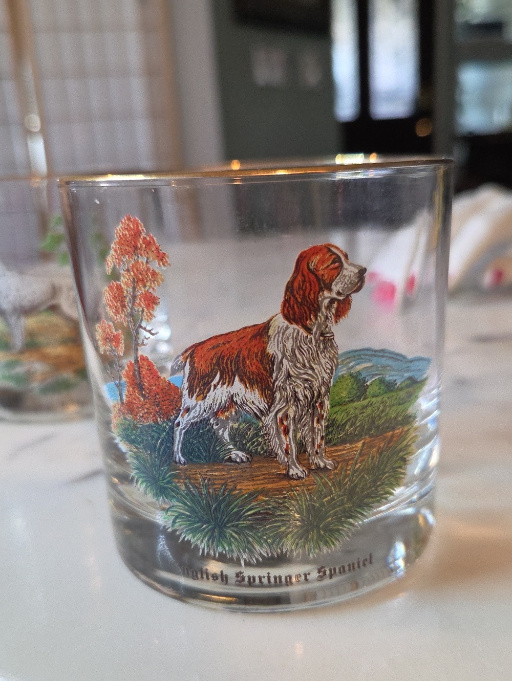 Anchor Hocking Hunting Dogs Gold Rim "On the Rocks" Glasses (2) RARE - Picture 2 of 5